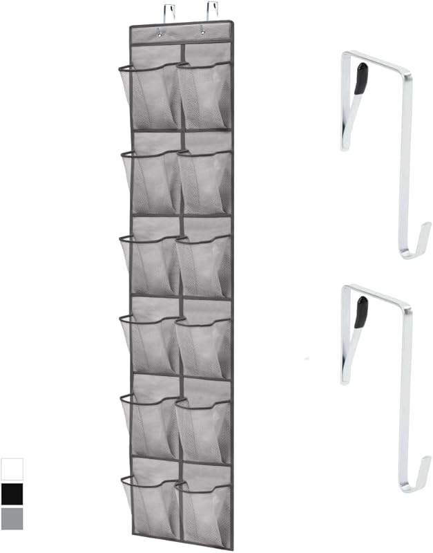 GORILLA GRIP Over the Door Shoe Organizer, 24 Large Breathable Mesh Pockets, Space Saving Hanging Storage Holder, Closet Rack Hanger Holds Up to 40 lbs, Hangs on Closets for Shoes, Accessories, Black