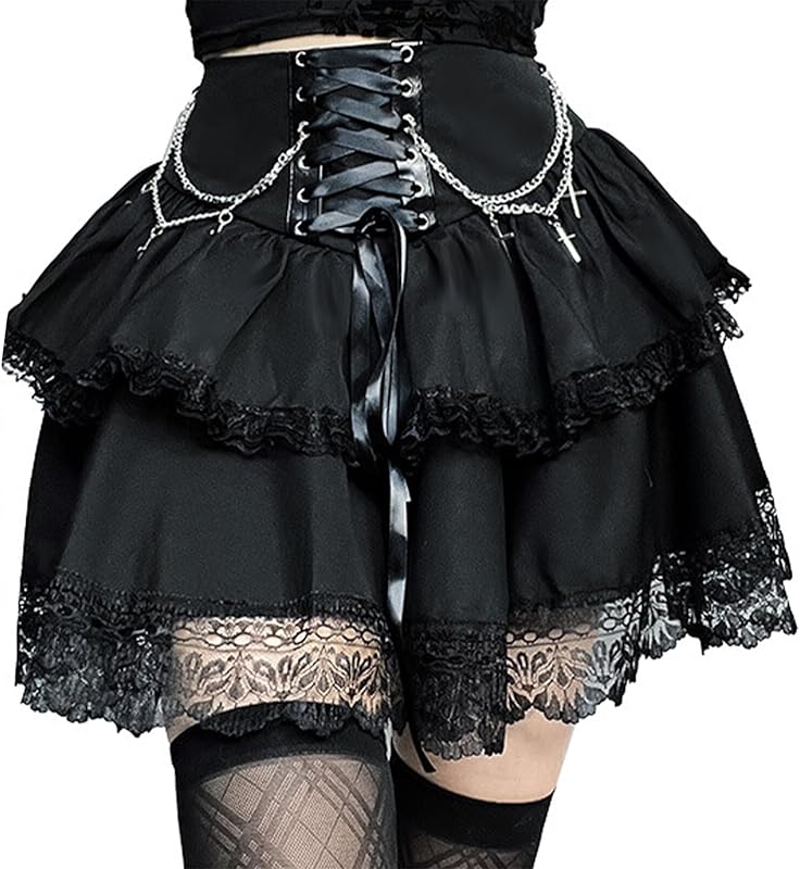 FEOYA Gothic Mini/Long Skirt for Women Sexy Pleated/Lace/Split/Fishtail Punk Skirt for Halloween/Streetwear/Party/Casual XS-XL