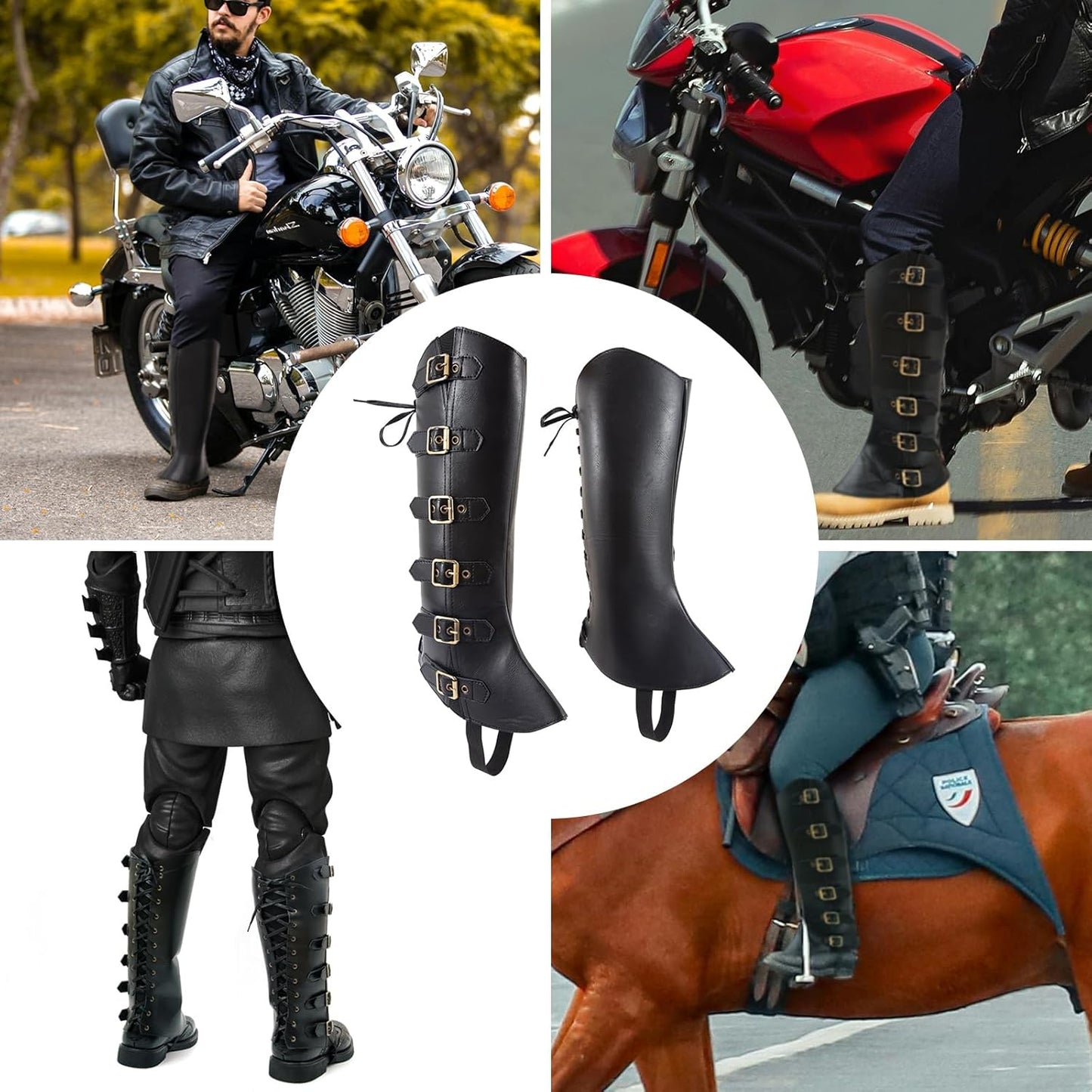 Pirate Boot Covers - Viking, Jedi, Medieval, Steampunk, Renaissance Leg Covers - Men's PU Leather Leg Guards - Black, Adult, US 21-22, X-Wide