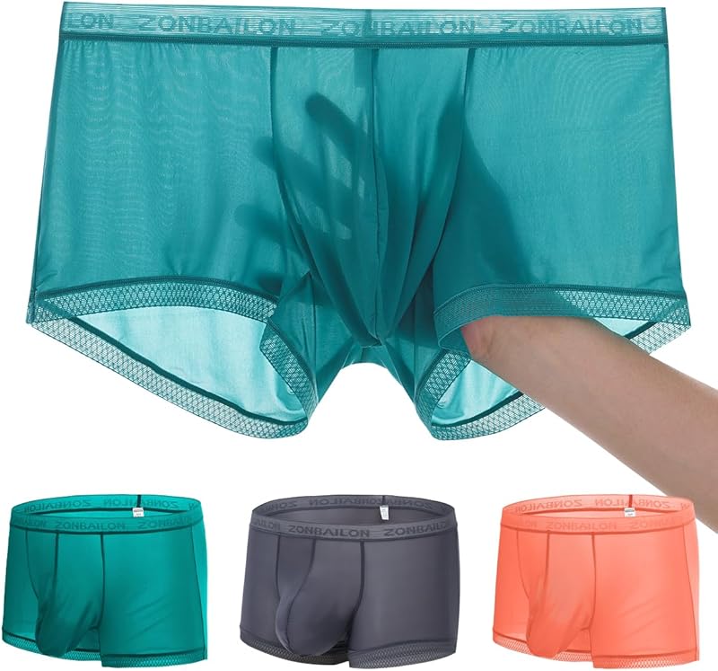 Men's Sexy Underwear Ice Silk Sheer Boxer Briefs See Through Mesh Ultra Thin Transparent Trunk
