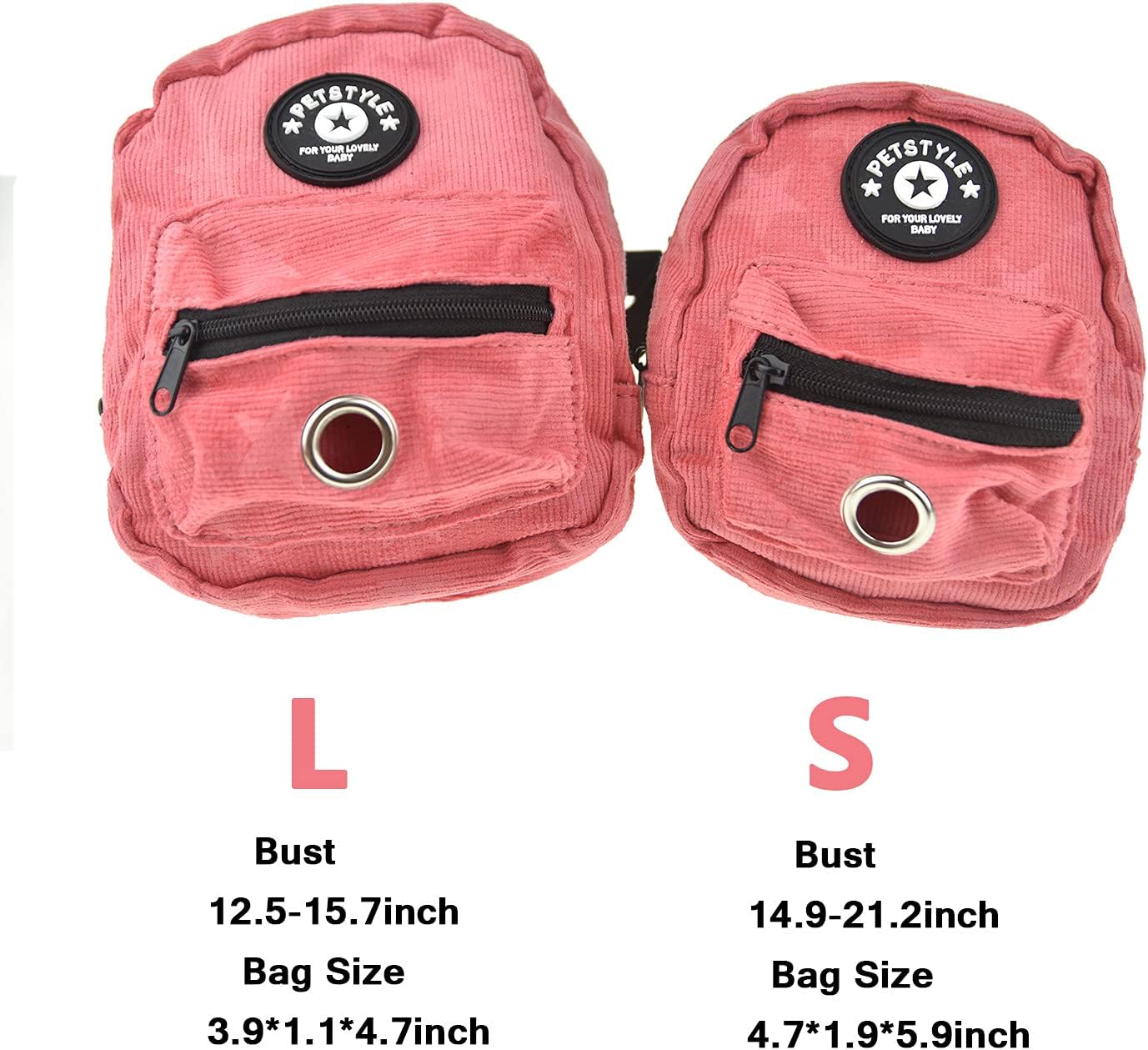 FLAdorepet Dog Backpack Harness with Leash, Dog Poop Bag Dispenser, Pet Self Carrier Adjustable Travel Hiking Walking Harness Backpack for Small Medium Dogs (L(Fit:10-15lb), Pink)