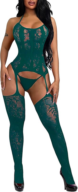 Buitifo Womens Fishnet Bodystocking Plus Size Crotchless Bodysuit Sexy Tights Nightwear Chemise Lingerie