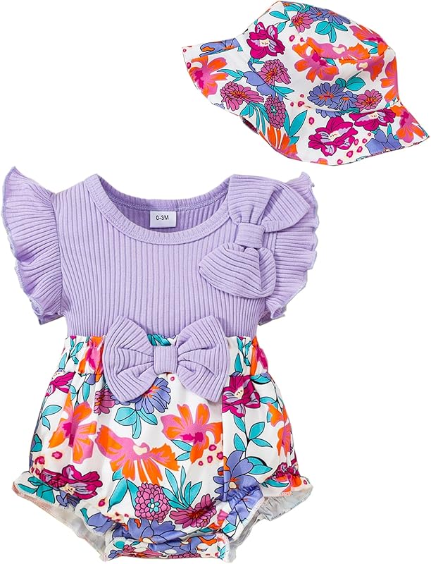 SUNNY PIGGY Newborn Baby Girl Clothes Baby Girl One Piece Romper Fall Winter Long Sleeve with Hat Sets Cute Infant Outfits