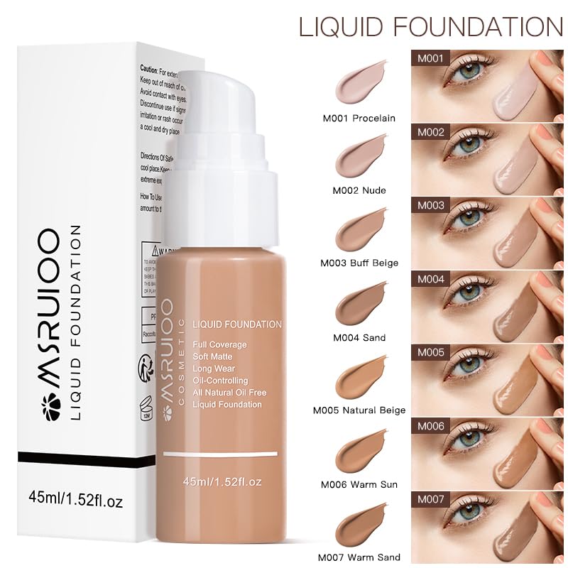 Liquid Foundation, Matte Finish, Weightless Full Coverage, Oil-Free, Non-Comedogenic, 1.52 fl oz (M006, 1pc)