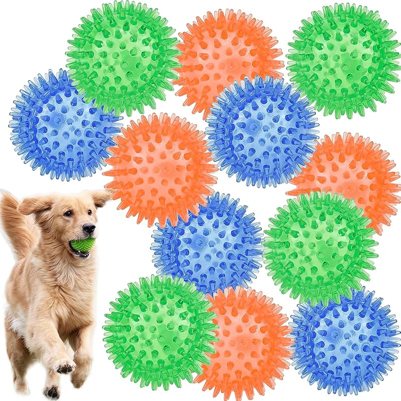 4-Pack Large Squeaky Dog Balls, 4.5" Rubber Spiky Dog Balls for Large Medium Aggressive Chewers Teeth Cleaning, Chew Toy for Training & Boredom Buster