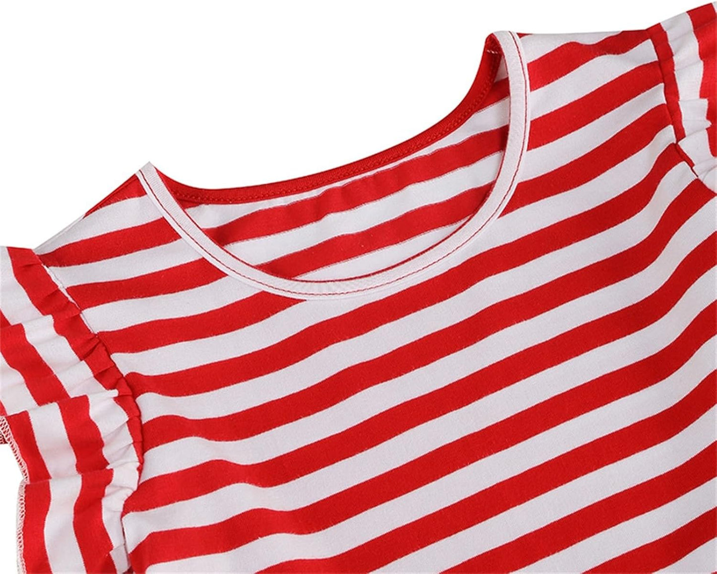 BILIKEYU Girls Striped Summer Beach Dress Flutter Sleeve Belt Waisted Color Block Ruffle A - Line Swing Casual - TrendyLookz