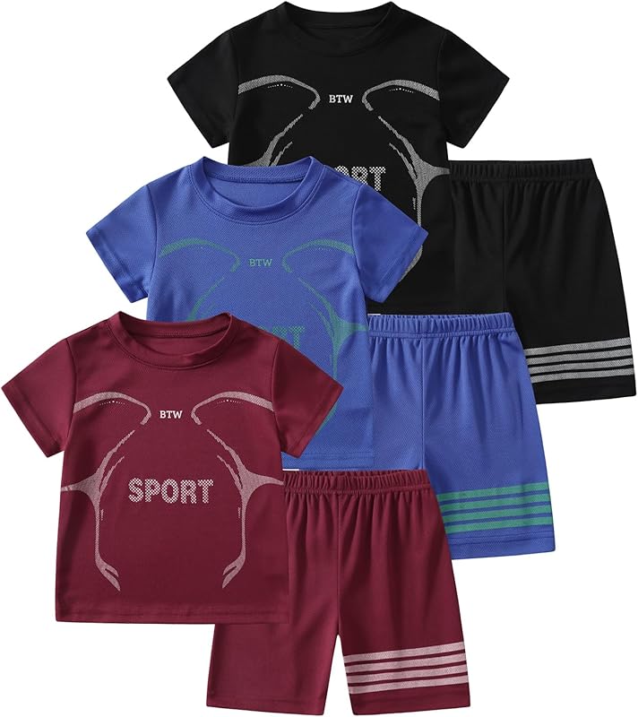 Boys' Active Shorts Set 6 Pieces T-Shirt and Quick Drying Shorts Summer Activewear Sets 4 - 12Y - TrendyLookz