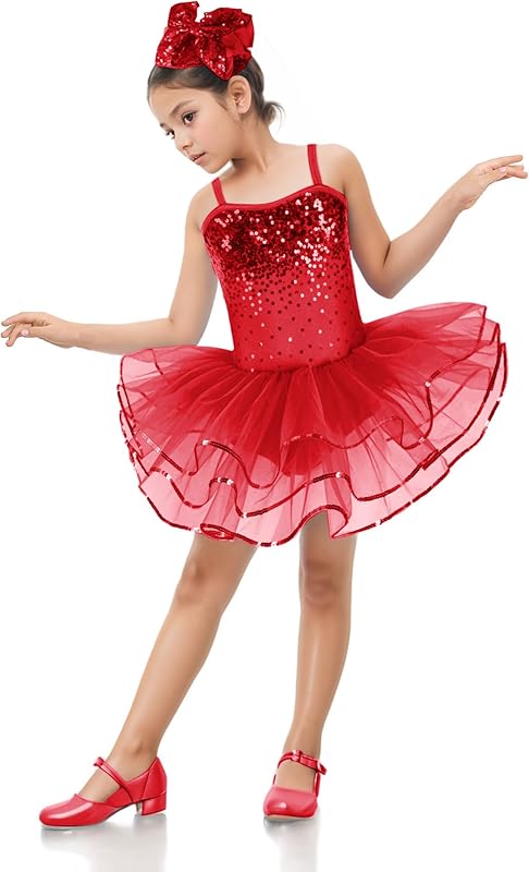 Enchanta Olivia Girls Sequin Leotard Dress Costumes. Ballet Leotards Tutu Dress Ballerina Outfit Dance Costume for Kids
