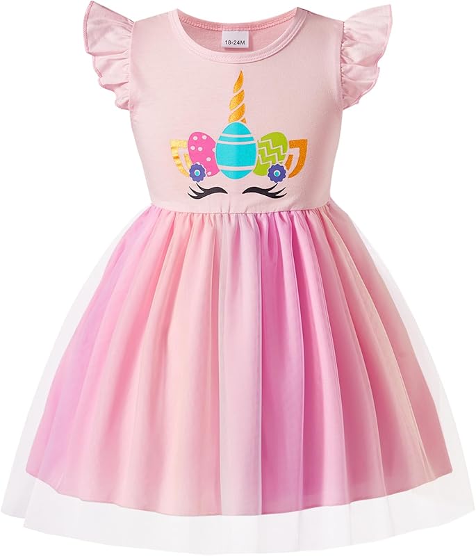 Little Girls Tulle Tutu Dress - Toddler Kids Flutter Sleeve Princess Sundress Casual Summer Outfit Clothes for 2-7Y