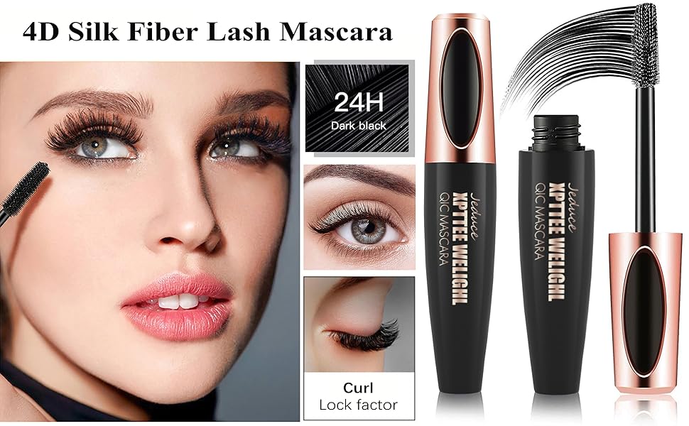 4D Silk Fiber Lash Mascara Extension - 4 Pack Voluminous, Waterproof & Smudge-Proof, Long-Lasting No Flaking, Natural No Clumping, All Day Exquisitely Full