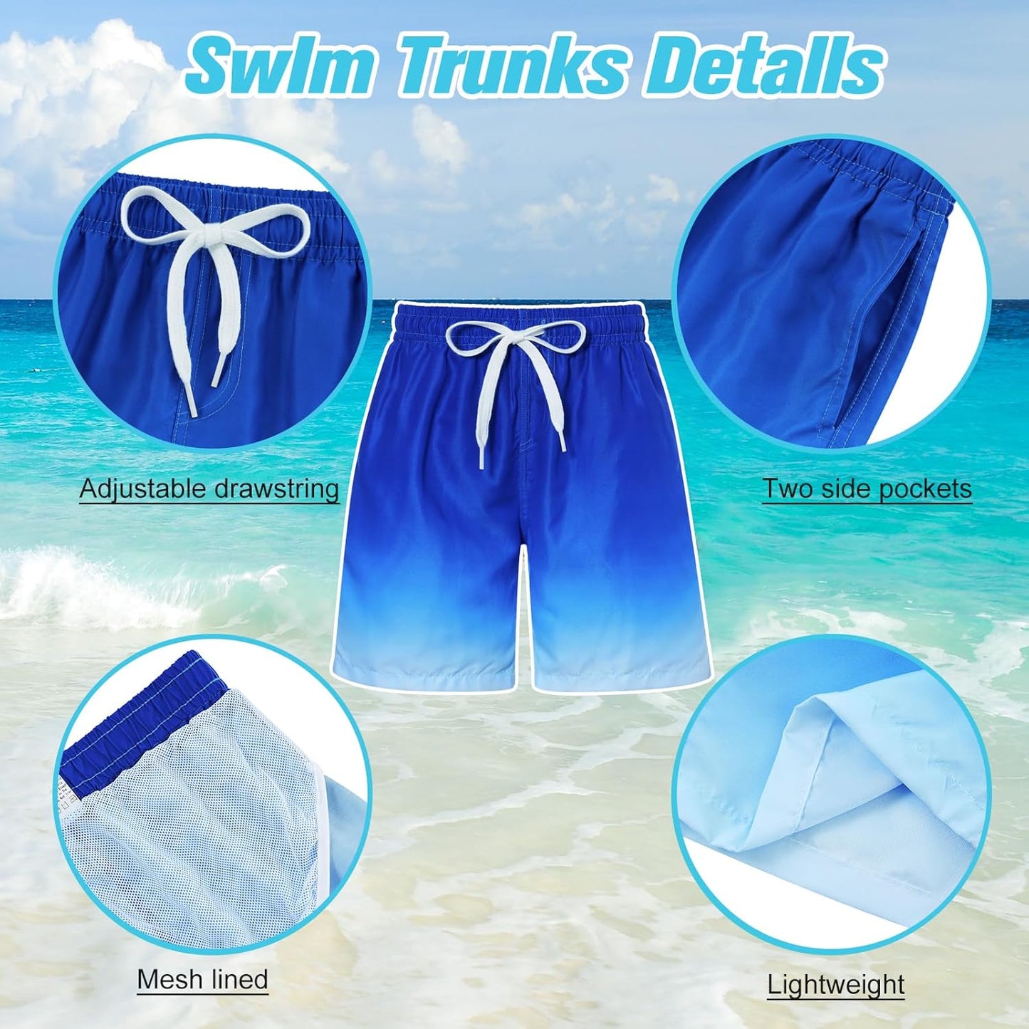 uideazone Boys Swim Trunks 3D Funny Print Surfing Board Shorts Quick Dry UPF 50+ Swimsuit Beachwear with Mesh Lining 2-12T