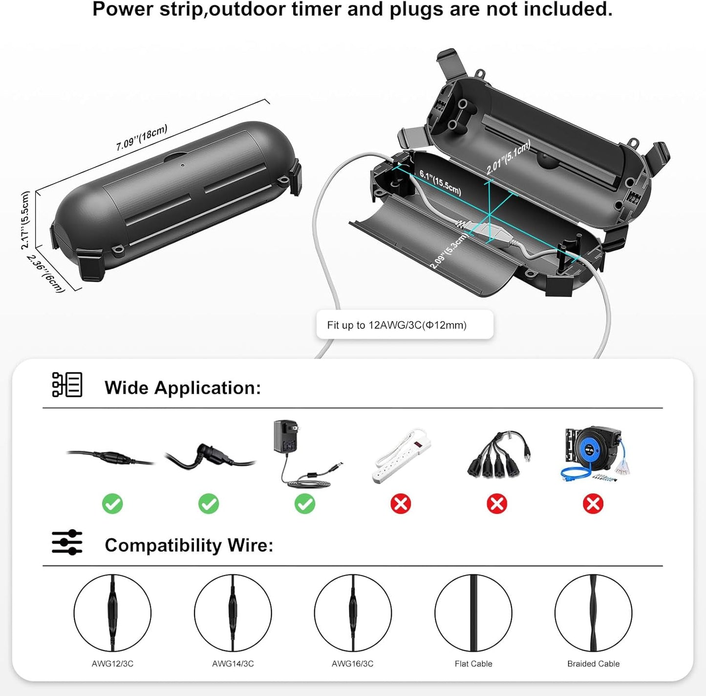 Iwillink 4 Pack Outdoor Extension Cord Safety Cover with Waterproof Seal, Weatherproof Power Cord Cover, Protect Outdoor Outlet, Christmas Holiday Decoration Light - Black