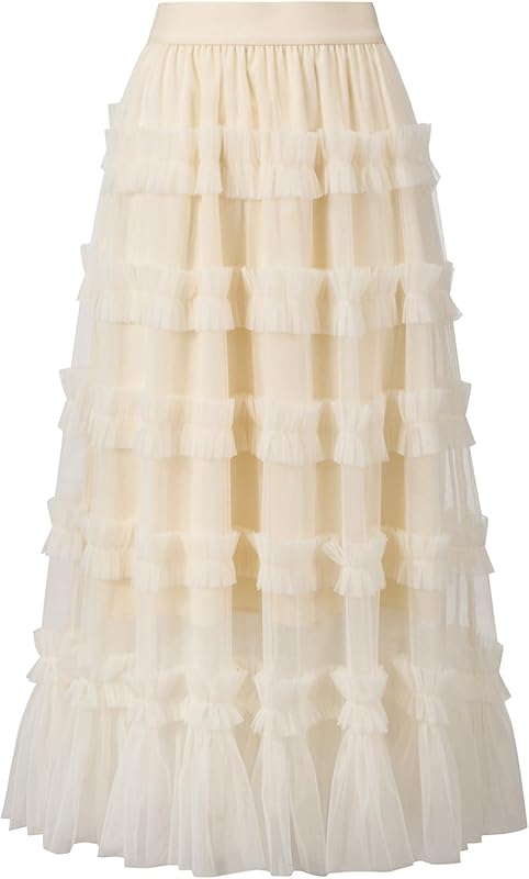 Tulle Skirts for Women Long Length Tutu Fairy Tiered Skirt A Line Mesh Elastic Waist Skirts