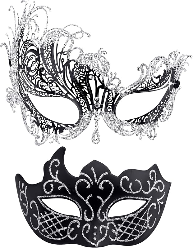 SIQUK Couple Masquerade Masks Metal Venetian Party Mask Halloween Costume Mask Mardi Gras Mask for Couples Women and Men