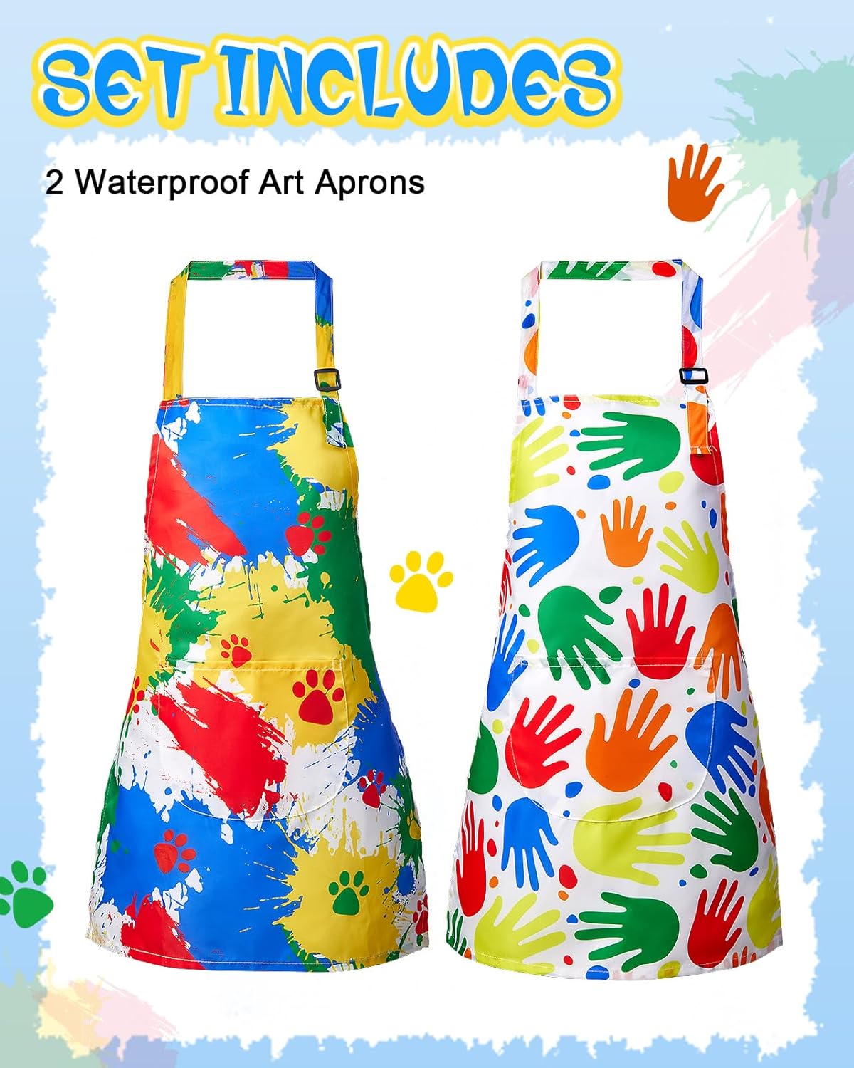 Lictin 2 Pack Kids Apron Girls Boys for Cooking, Waterproof Art Apron with Pockets for Kids Painting Cooking Baking