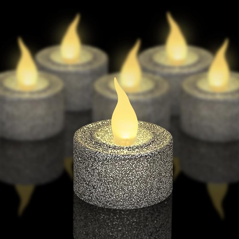FURORA LIGHTING Pink Glitter LED Tealight Candles Pack of 12, Flameless Flickering Tealight Candles for Home Décor, 1.5’’(W) x 1.65’’(H), Battery Operated