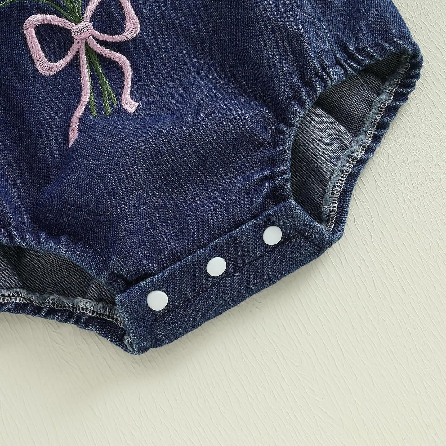 Newborn Baby Girl Romper Ruffle Fly Sleeve 3D Flower Embroidery Denim Jeans Bodysuit Heandband Summer Outfit Clothes