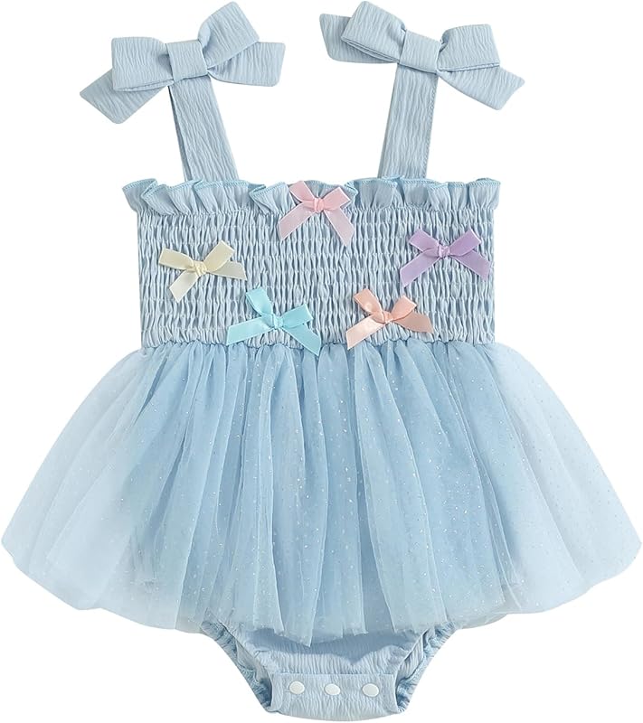 Murnouche Newborn Baby Girl Romper Dress Summer Clothes Boho Photoshoot Outfits with Headband