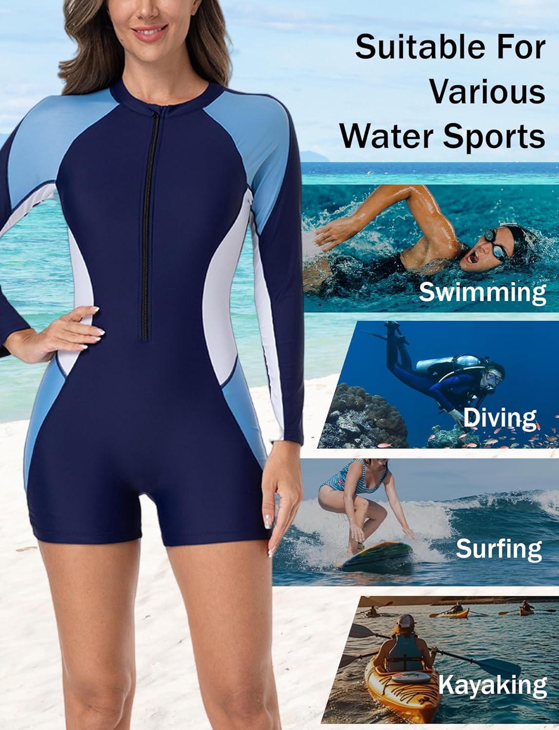 FEOYA Women’s One Piece Boyleg Bottom Surfing Swimsuit Long Sleeve Rash Guard UPF 50+ Bathing Suit Swimwear 2025