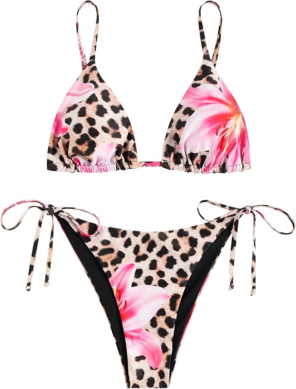 ZAFUL Women's Triangle Bikini Floral String Bikini Set Two Piece Swimsuit Bathing Suits