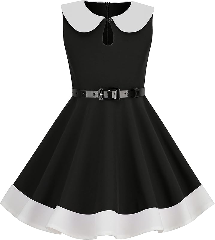 Kids Girls 50s Audrey Vintage Polka Dot Swing Party Rockabilly Dress Retro Peter Pan Doll Collar Wedding Casual Skater Dress