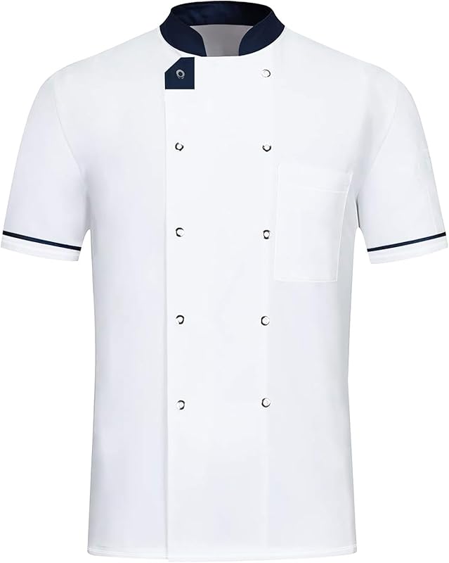Unisex Chef Coat Short Sleeve Cook Shirts Buttons Restaurant Kitchen Food Service Uniform Chef Jacket for Men Women