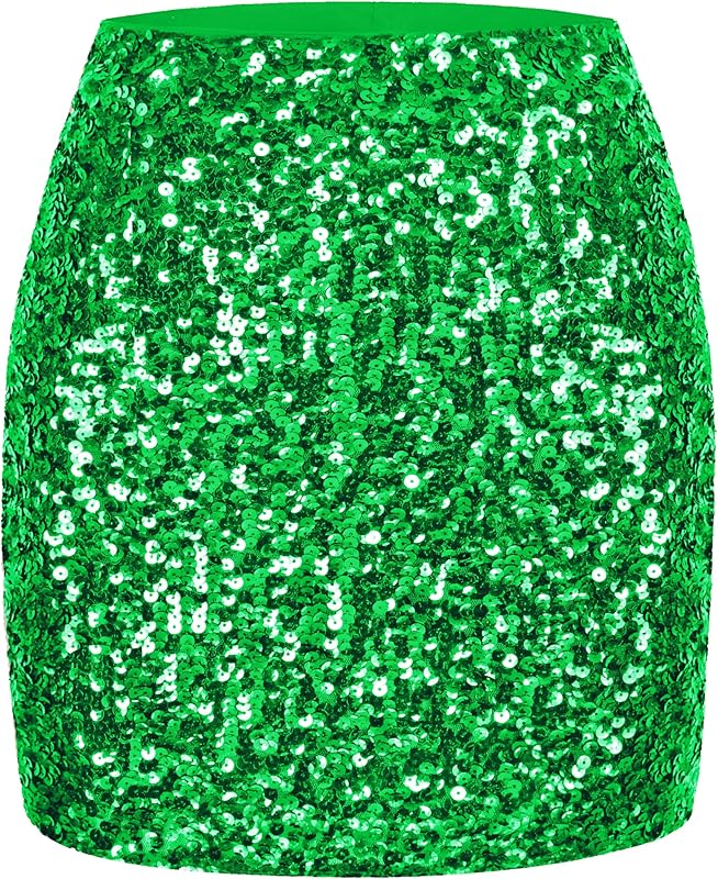 Maner Women's Sequin Skirt Sparkle Stretchy Bodycon Mini Skirts Night Out Party