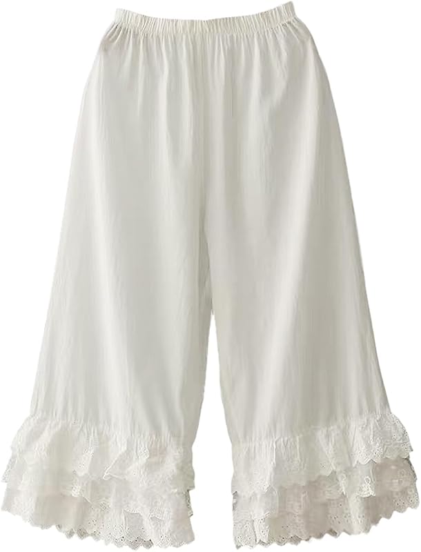 Vintage Lace Pettipants Slips Embroidery Flower Womens Lightweight Cotton Linen Bloomer Shorts Lounge Short Pants