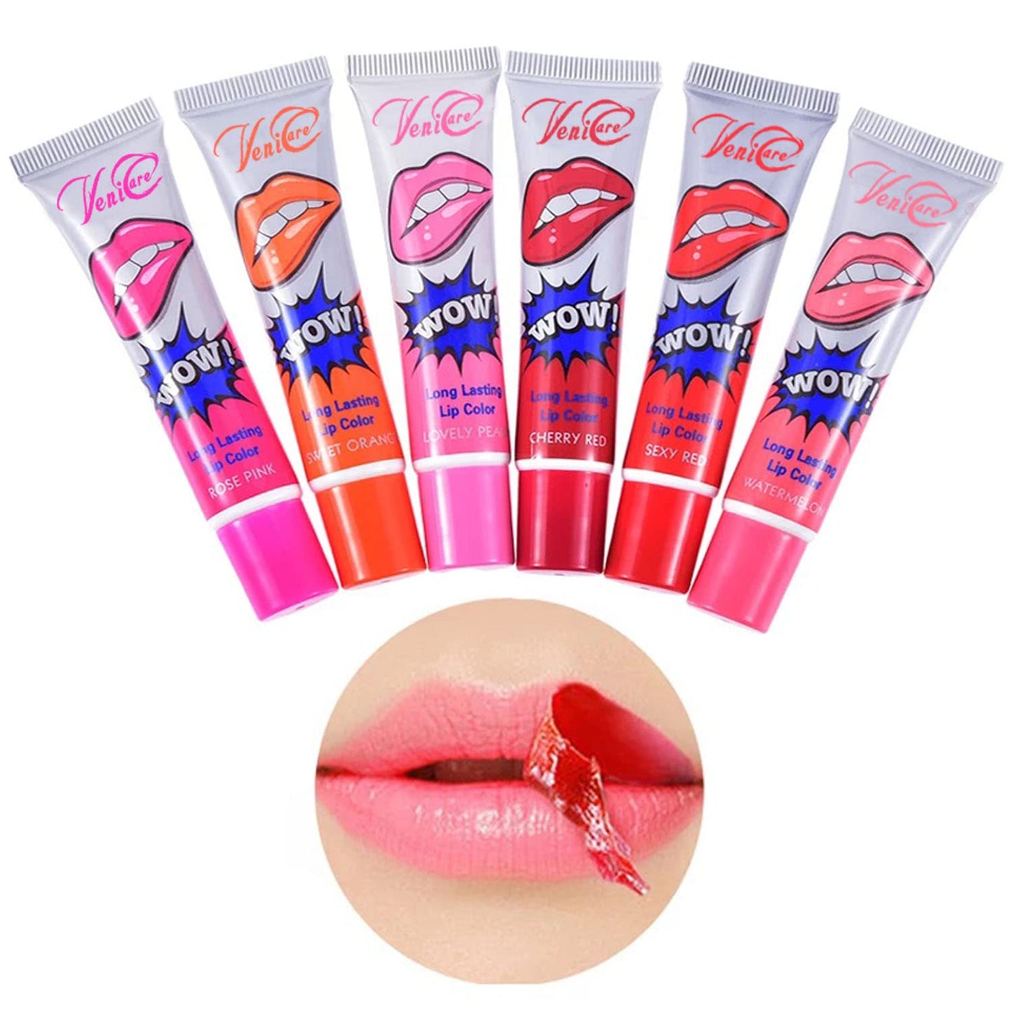 6 Colors VeniCare Lip Stain Lip Gloss Tattoo Magic Color Peel Off Mask Tint Long Lasting Waterproof
