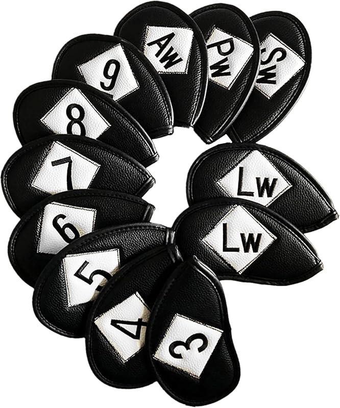 FINGER TEN Golf Iron Head Covers Value 12 Piece Set, Synthetic Leather Deluxe Club Headcover, Universal Fit Main Iron Clubs Gift Set