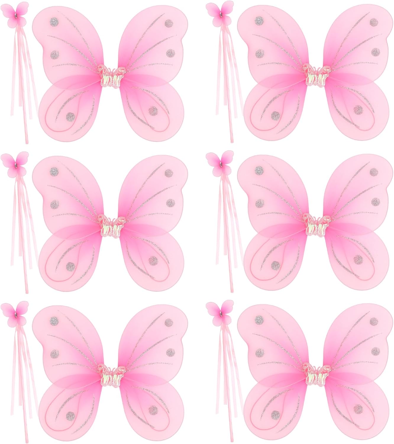 kilofly 6 Sets Angel Butterfly Wings Fairy Wands Princess Dress Up Costume