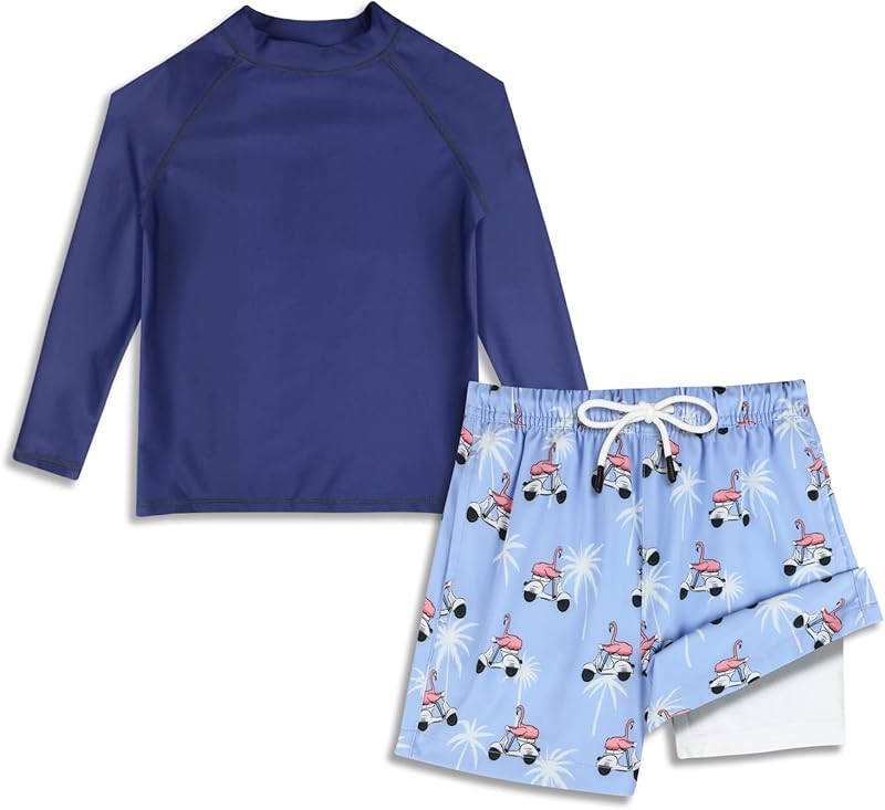 MILANKERR Toddler Boys Rash Guard Sets,Swim Trunks with Compression Liner UPF50+