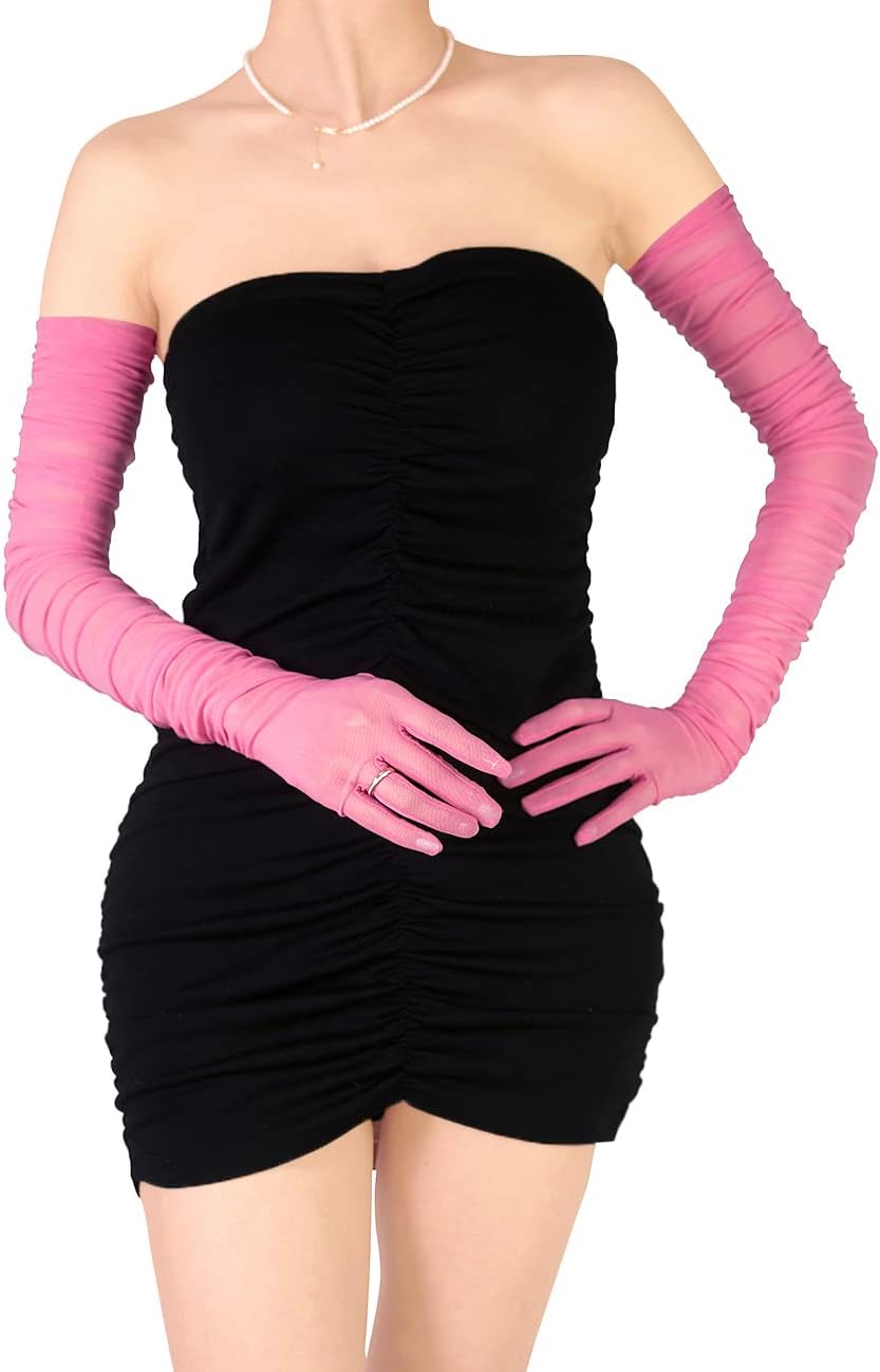 Women's Sexy Sheer Gloves Mesh Tulle Super Long Gloves Opera Christmas Costume Party Dance Glove