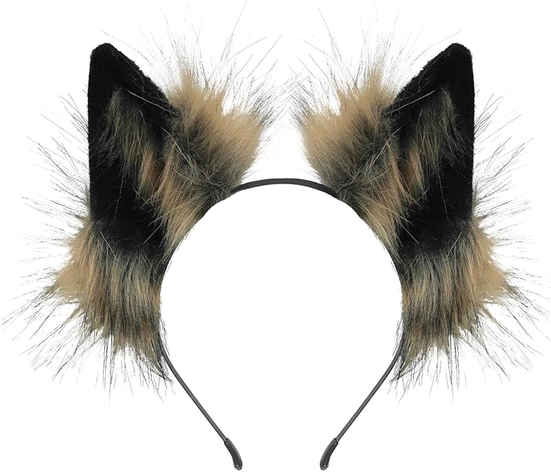 QinRuan Fox Cat Long Fur Ears Hair Headwear Wolf Animal Anime Halloween Cosplay Costume