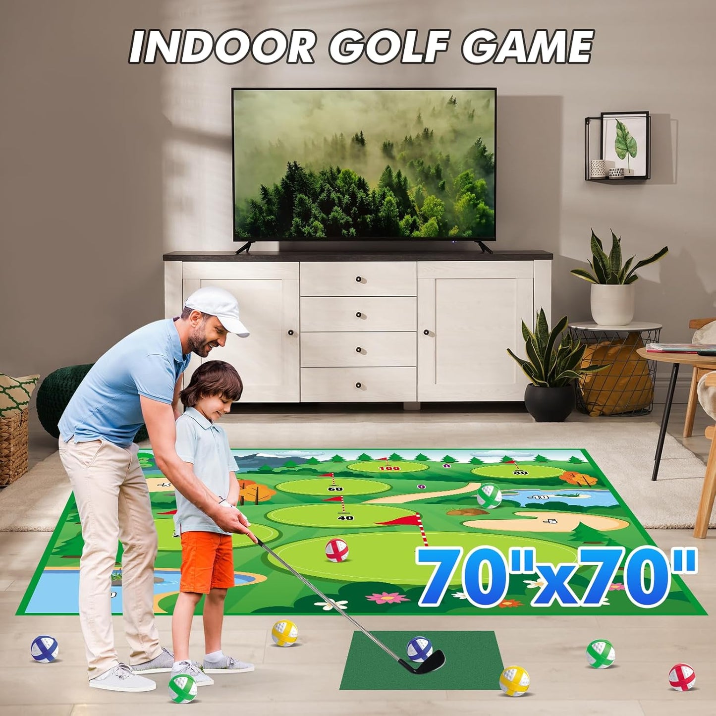 VATOS Golf Chipping Game Mat with Club, Golf Practice Mats Golf Training Mat Indoor Outdoor for Kids Adults Family, Golf Hitting Mat with 20 Balls, Play Equipment Stick Chip Golf Set Backyard Game