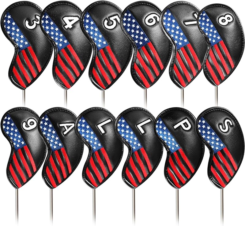 FINGER TEN Golf Iron Head Covers Value 12 Piece Set, Synthetic Leather Deluxe Club Headcover, Universal Fit Main Iron Clubs Gift Set