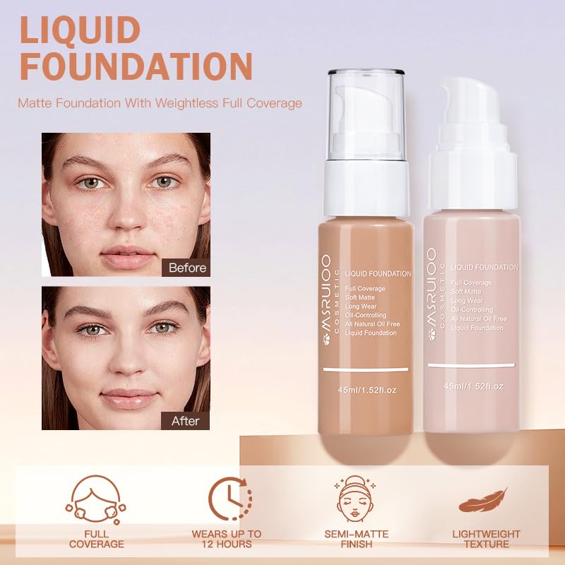 Liquid Foundation, Matte Finish, Weightless Full Coverage, Oil-Free, Non-Comedogenic, 1.52 fl oz (M006, 1pc)