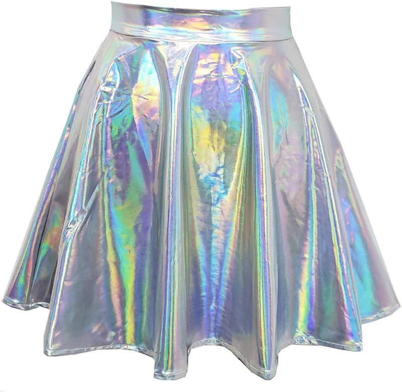 pinda Rave Bottoms Outfits Iridescent Mermaid Party Supplies Holographic High Waisted Flare Skater Skirt