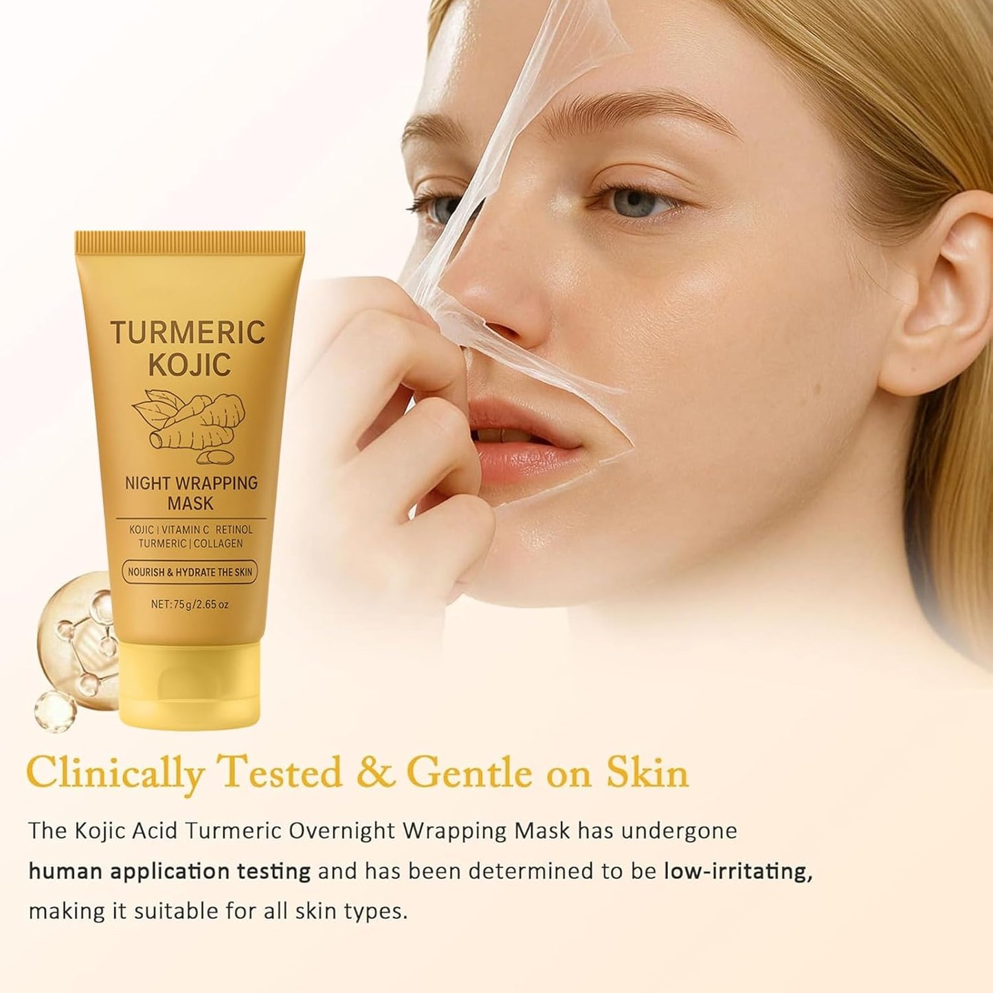 Turmeric Kojic Collagen Peel Off Mask, Turmeric Overnight Wrapping Peel Off Gel Mask for Spots Remover, Dull Skin, Controlling Oil, Skincare Facial Mask 2.65 Fl Oz (2)