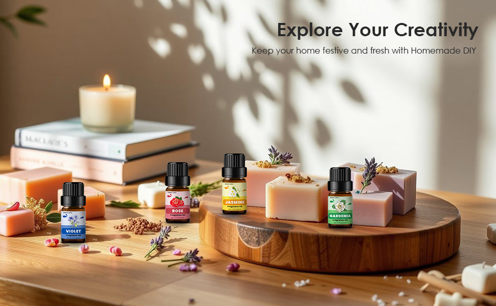 Floral Essential Oils, INWICOPH Flower Fragrance Oil for Candle Making - Rose, Jasmine, Neroli, Gardenia, Lilac, Plumeria and More, Aromatherapy Oils for Diffusers for Home