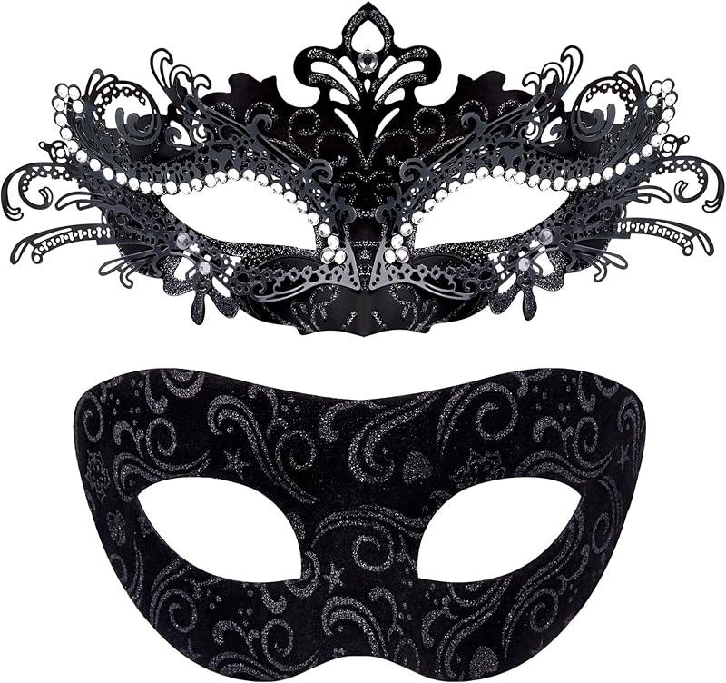 SIQUK Couple Masquerade Masks Metal Venetian Party Mask Halloween Costume Mask Mardi Gras Mask for Couples Women and Men