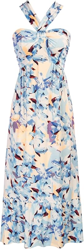 GRACE KARIN 2025 Women's Criss Cross Halterneck Sleeveless Summer Floral Print Flowy A Line Maxi Dress