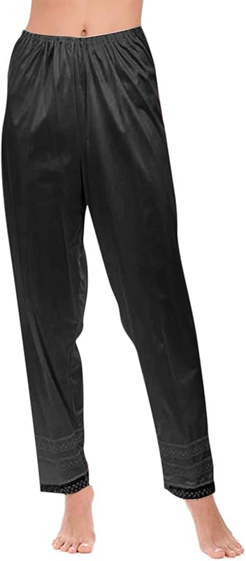 Gaono Women's Silk Pettipants Slip Ankle Length Snip-it Pant Liner Satin Culotte Slip Elastic Waistband Lace Sleep Pants