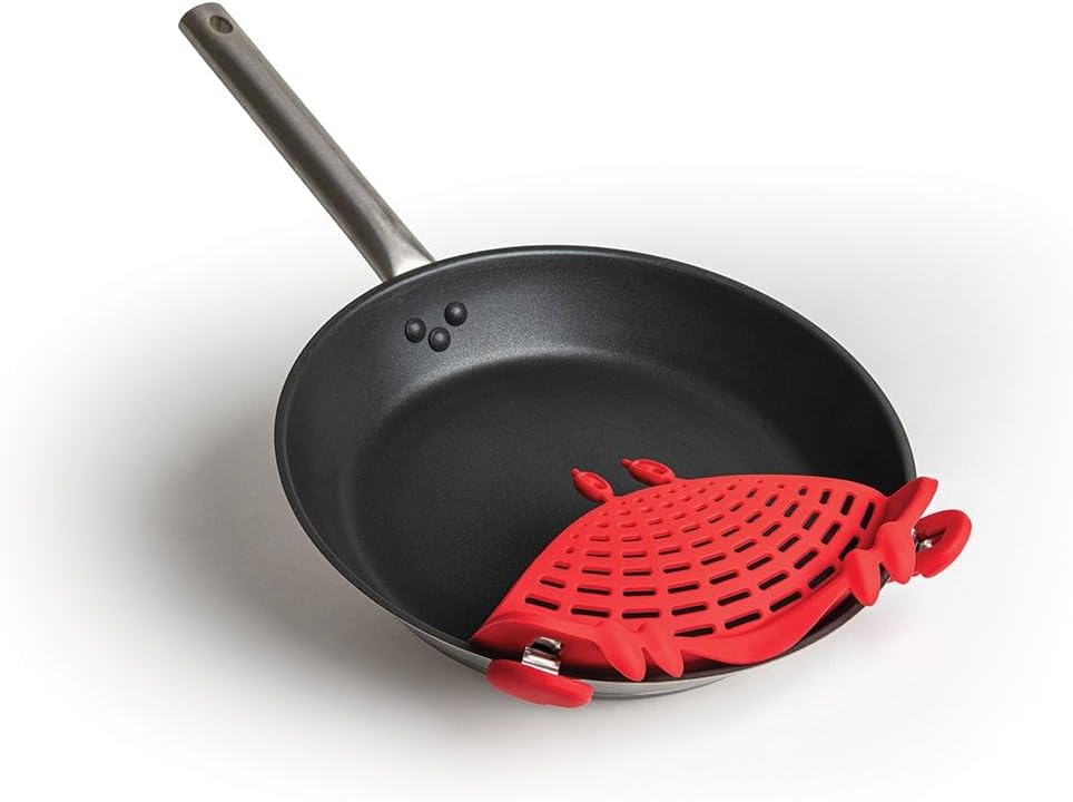 NEW Crabby Clip-On Strainer by OTOTO - Silicone and Stainless Steel Pasta Strainer, Funny Gifts, Cute Kitchen Accessories, Red Crab, Cool Kitchen Gadgets