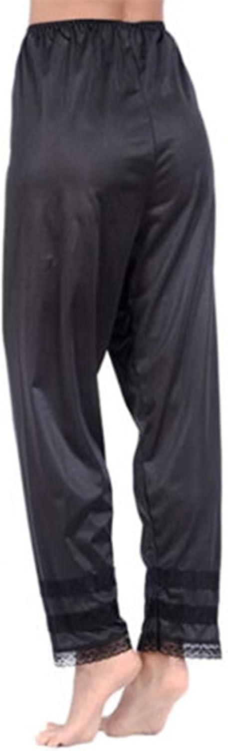 Gaono Women's Silk Pettipants Slip Ankle Length Snip-it Pant Liner Satin Culotte Slip Elastic Waistband Lace Sleep Pants