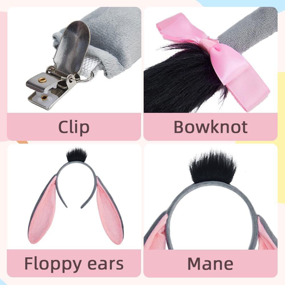 Donkey Cosplay Costume Accessories Adult Donkey Tail Ears Nose Suit Halloween Outfit Props Set 3Pcs