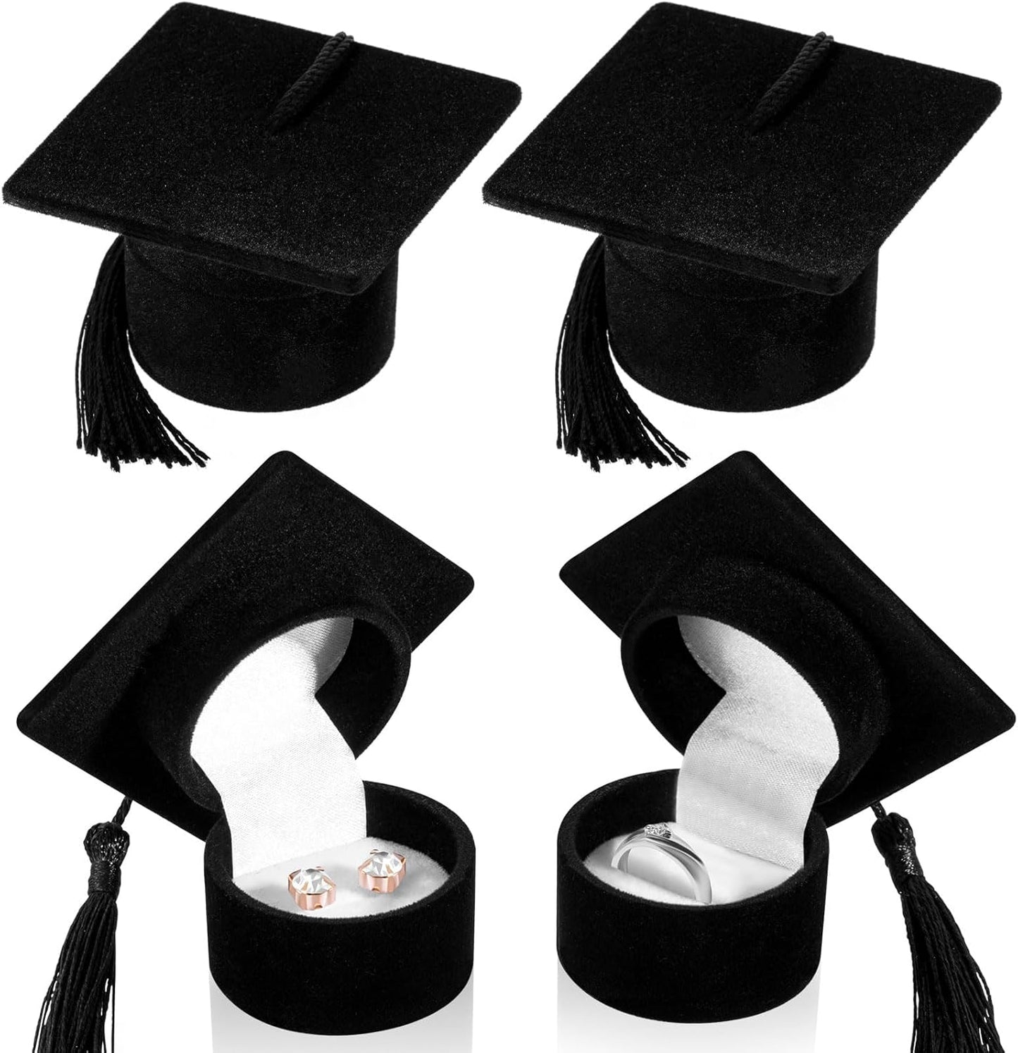Henoyso 4 Pcs Graduation Hat Shaped Ring Box 2025 Graduation Gift Box Jewelry Case for Celebration Graduation Party Supplies(Black)