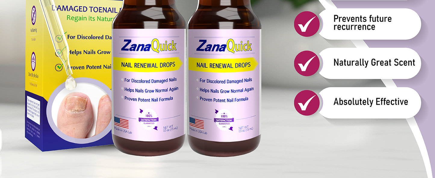 ZanaQuick Extra Strength Toenail & Fingernail Repair Drops - Nail Care Renewal for Thick, Damaged & Discolored Nails - 2 Pack