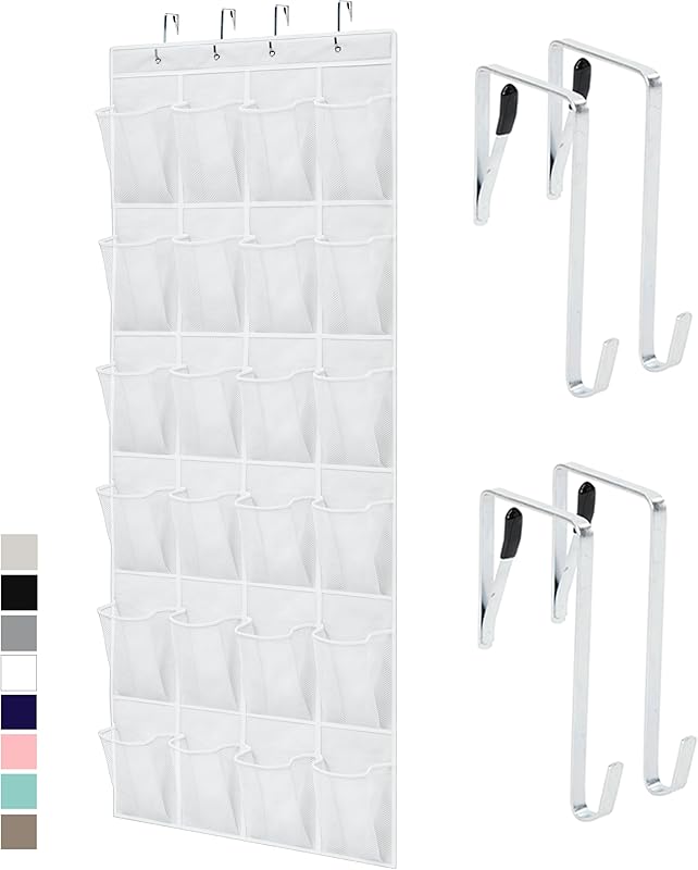 GORILLA GRIP Over the Door Shoe Organizer, 24 Large Breathable Mesh Pockets, Space Saving Hanging Storage Holder, Closet Rack Hanger Holds Up to 40 lbs, Hangs on Closets for Shoes, Accessories, Black