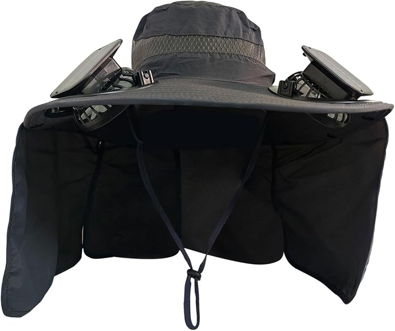 Outdoor Wide Brim Sun Hat with 2 Solar Fan - 2025 Sun Bucket Hat for Men Women, UPF 50+ Bucket Fishing Beach Hat Fan Built in